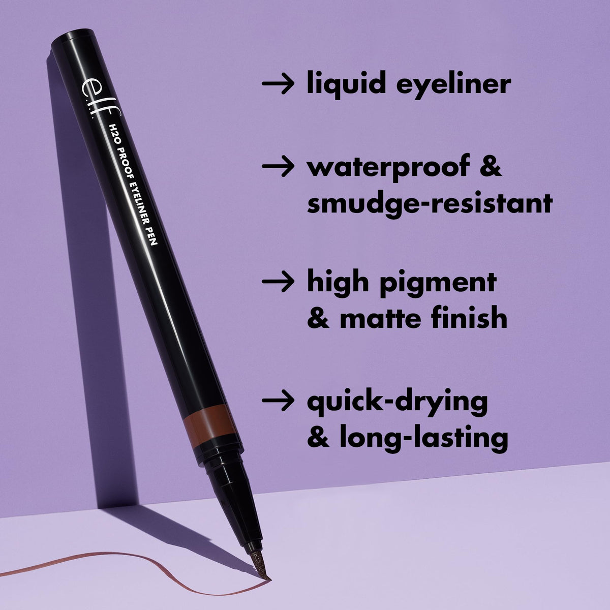 e.l.f. H2O Proof Eyeliner Pen, Felt Tip, Waterproof, Long-Lasting, High-Pigmented Liner For Bold Looks, Vegan & Cruelty-Free, Jet Black. 0.02 Fl Oz Beauty & Personal Care e.l.f.