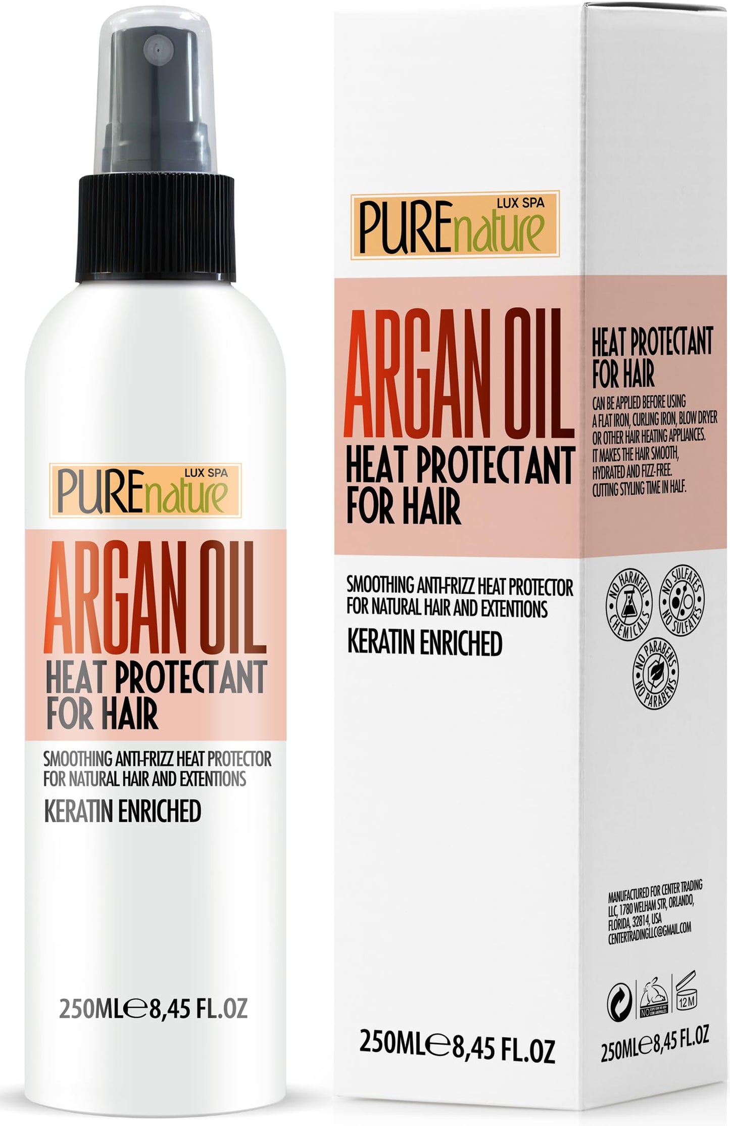 Moroccan Argan Oil Heat Protectant Spray for Hair - Leave In Thermal Guard against Flat Iron, Straightener and Blow Dry Damage - Hydrating Anti Frizz Beauty & Personal Care PURE NATURE LUX SPA