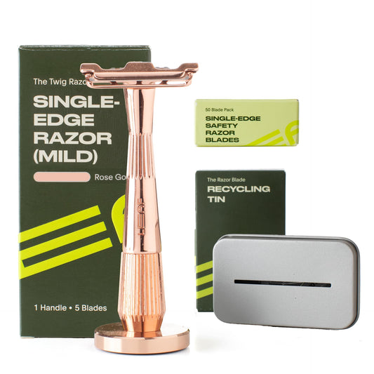 Leaf Shave - Leaf Twig Razor Set, Includes Twig Razor, Matching Stand, 50-Pack Single-Edge Blade Refills, and Blade Bank - Rose Gold Beauty and Personal Care Leaf Shave