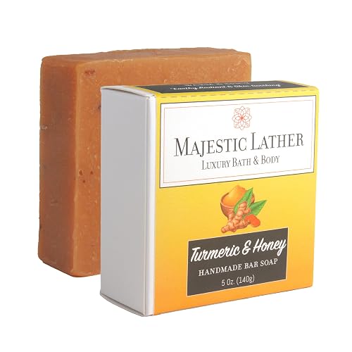 Turmeric & Honey Luxury Handmade Bar Soap for Face & Body. Gentle Cleansing, Soothing, Moisturizing & Nourishing - Shea Butter & Natural Oils. Cold Beauty & Personal Care Majestic Lather
