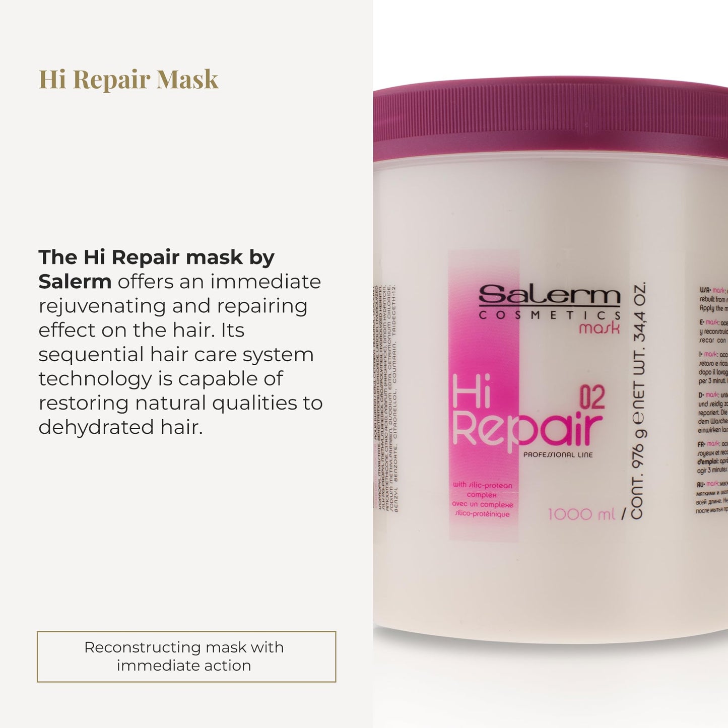 SALERM - Hair Repair Mask - Hi Repair Mask 02-1000 ml - Deeply Moisturizes Damaged Hair - Repairs and Rejuvenates - Shinier and Softer Hair Beauty & Personal Care SALERM
