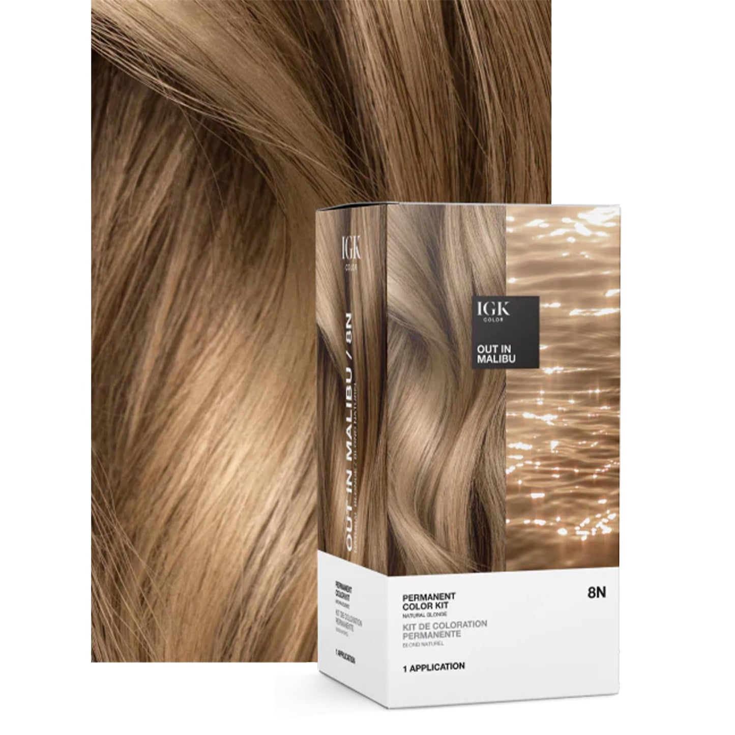 IGK Permanent Hair Color Kit | 8N Out in Malibu - Natural Blonde | 100% Gray Color Coverage + Strengthen + Shine | Ammonia Free Beauty & Personal Care IGK