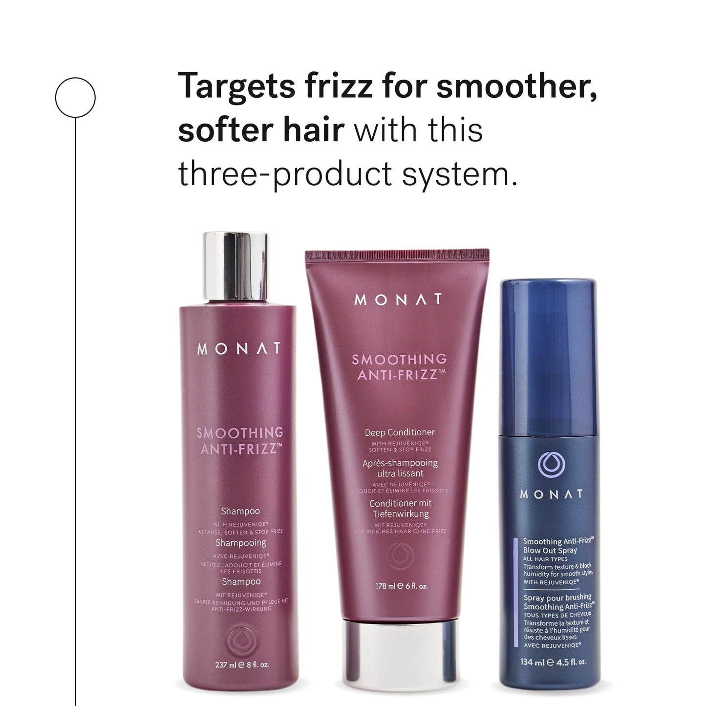 MONAT Smoothing Anti Frizz System - Frizz Resistant Hair Care with Anti Frizz Shampoo Frizz Control Conditioner & Blowout Styling Spray - Professional Beauty & Personal Care MONAT