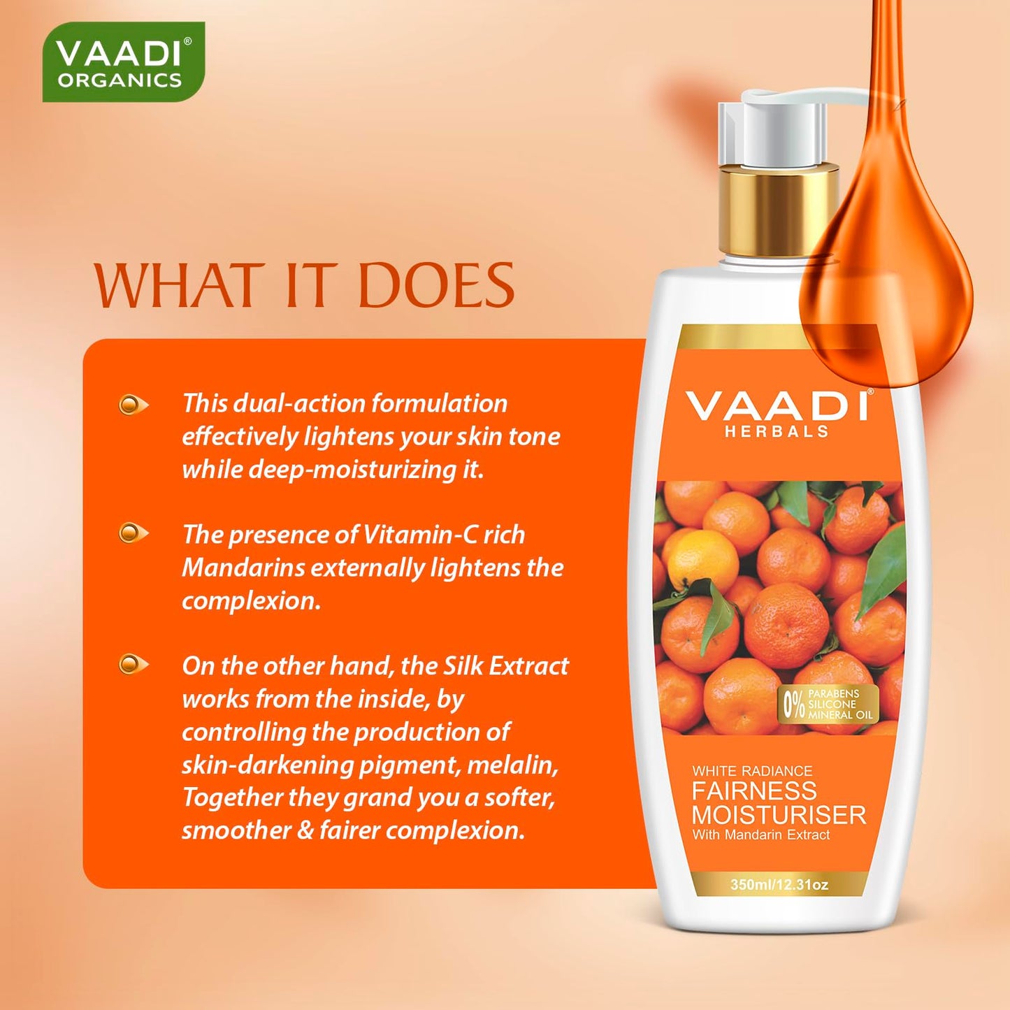 Vaadi Herbals Fairness Moisturizer Lotion With Mandarin And Silk Extract - Vitamin C Rich Mandarins Effectively Lightens Your Skin Tone While Deep Beauty & Personal Care Vaadi Herbals
