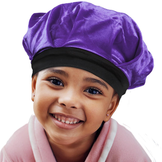 DONNA Kids Silky Velvet Bonnet, Shower Cap for Girl and Kids Wide Band, Reversible, Bonnet for Girls, 1pc PURPLE COLOR Beauty and Personal Care DONNA
