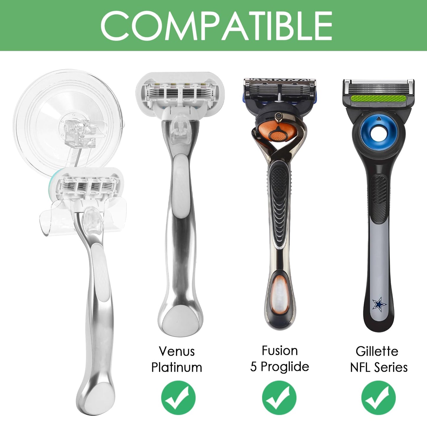 Linkidea 3 Pack Suction Cup Razor Holder for Shower, Wall Mount Bathroom Shaver Hook, Removable Organizer Compatible with Gillette Venus, Fusion 5 Beauty and Personal Care Linkidea
