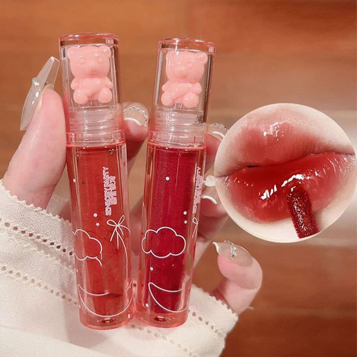 New Irven 2Pcs Bear Lip Glaze Jelly Lipstick,Liquid Lipstick Cute Bear Lipgloss Moisturizing Lip Stain Plumping Water Lip Gloss Waterproof Long Beauty & Personal Care New Irven