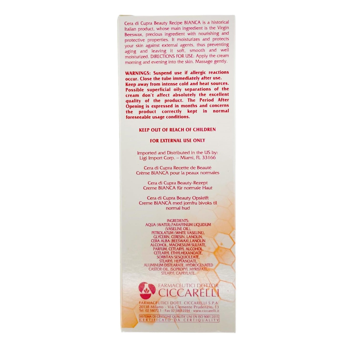 CERA DI CUPRA Bianca Face Cream Moisturizer for Normal and Oily Skin - Nourishing and Protective Formula with Virgin Beeswax (2.5 Fl Oz / 75 ml) Beauty & Personal Care CERA DI CUPRA