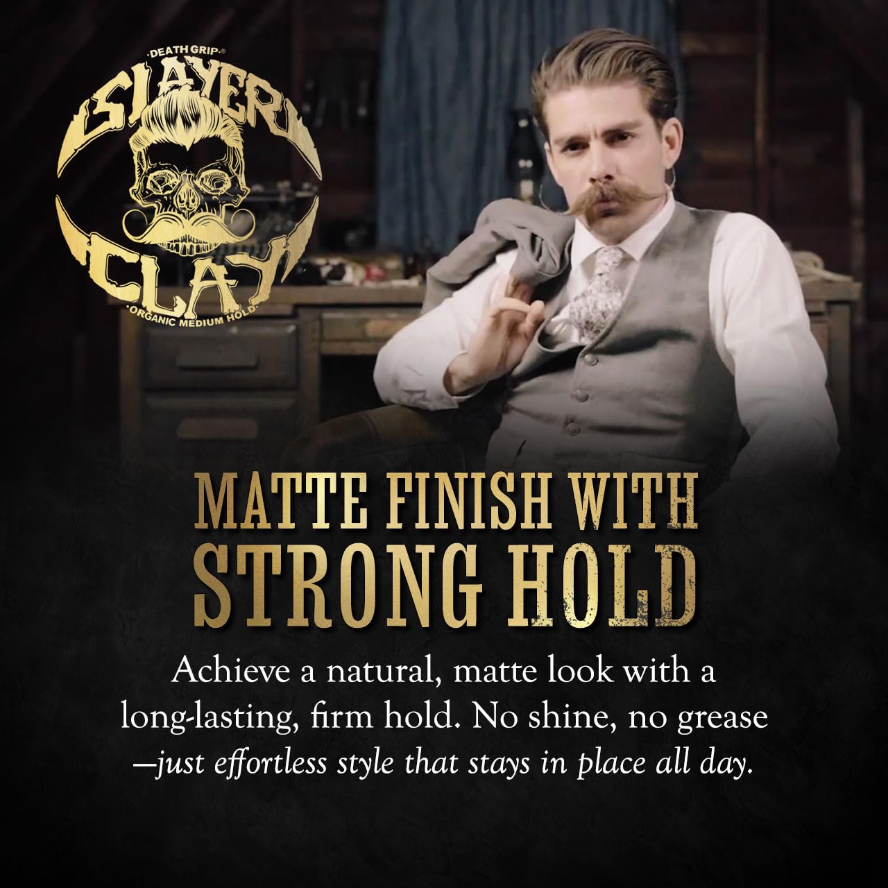 Hair Clay For Men - Slayer Clay Organic Medium Hold 2 Ounce Tin - Like Pomade Cream Or Gel - Shine Free & Non Greasy - Anti Dandruff & Easy To Use Beauty & Personal Care Vintage Grooming Co
