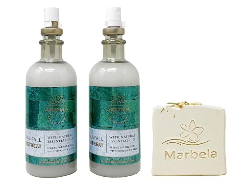 Bath & Body Works Aroma Rainfall Retreat Cucumber Cedarwood -2 Pack of Essential Oil Mist with a Wild Jasmine Bar Soap. Beauty & Personal Care Bath & Body Works