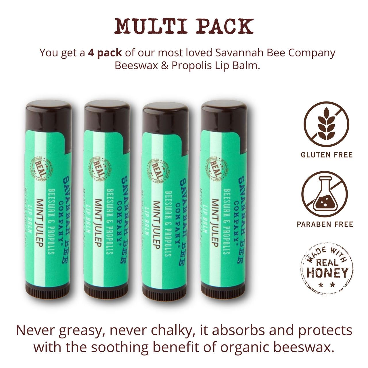Savannah Bee Company Mint Julep Lip Balm, 0.15-Ounce (Pack of 4) Beauty and Personal Care Savannah Bee Company