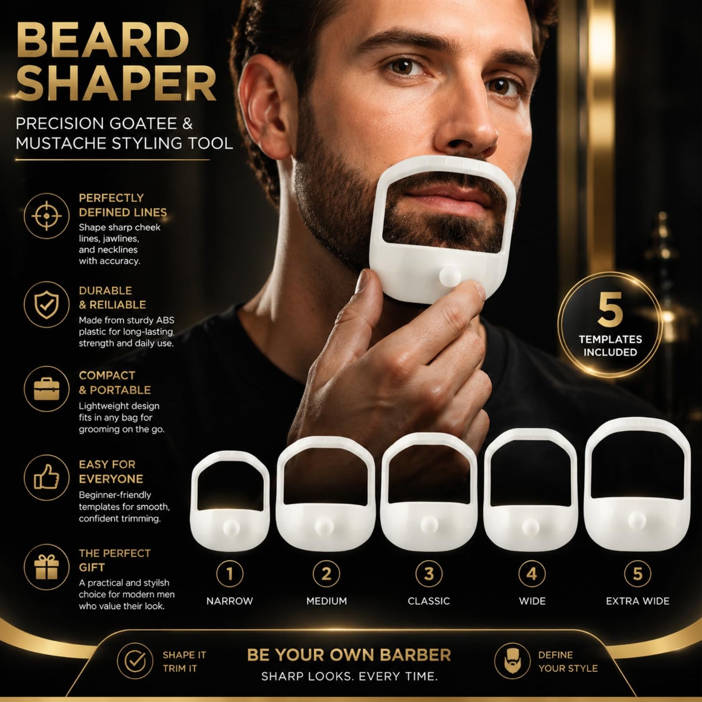 HORWIA 5Pcs Beard Shaper,Goatee Beard Styling Stencils Different Size,Beard Lineup Tool,Precision Goatee Template for Clean Sleek Stylish BeardLines Beauty and Personal Care horwia