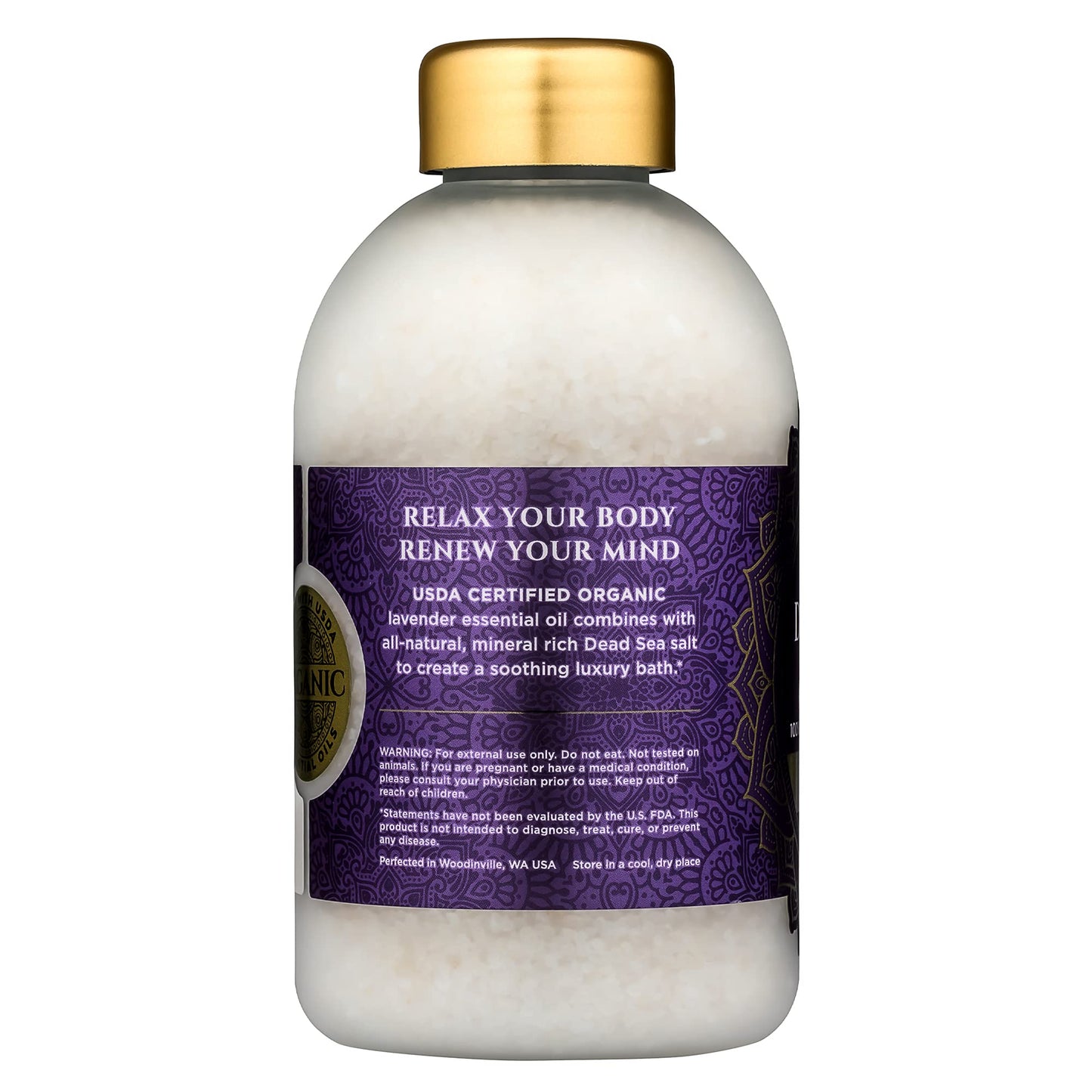 Bokek Bokek Organic Lavender Bath Salt, Dead Sea Salt Scented With Certified Organic Essential Oil, 20 Ounce Jar, White, Lavender, 20 ounces Beauty and Personal Care Bokek