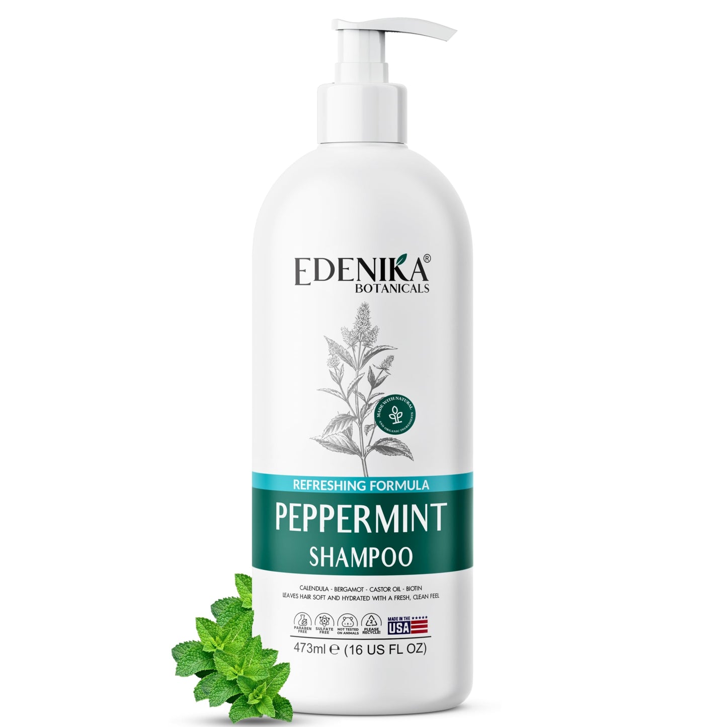 Peppermint Shampoo with Castor Oil & Biotin, Soothes Dry, Itchy Scalp, Strengthens Hair, Reduces Thinning & Hair Loss, Promotes Growth, Adds Volume Beauty & Personal Care EDENIKA BOTANICALS