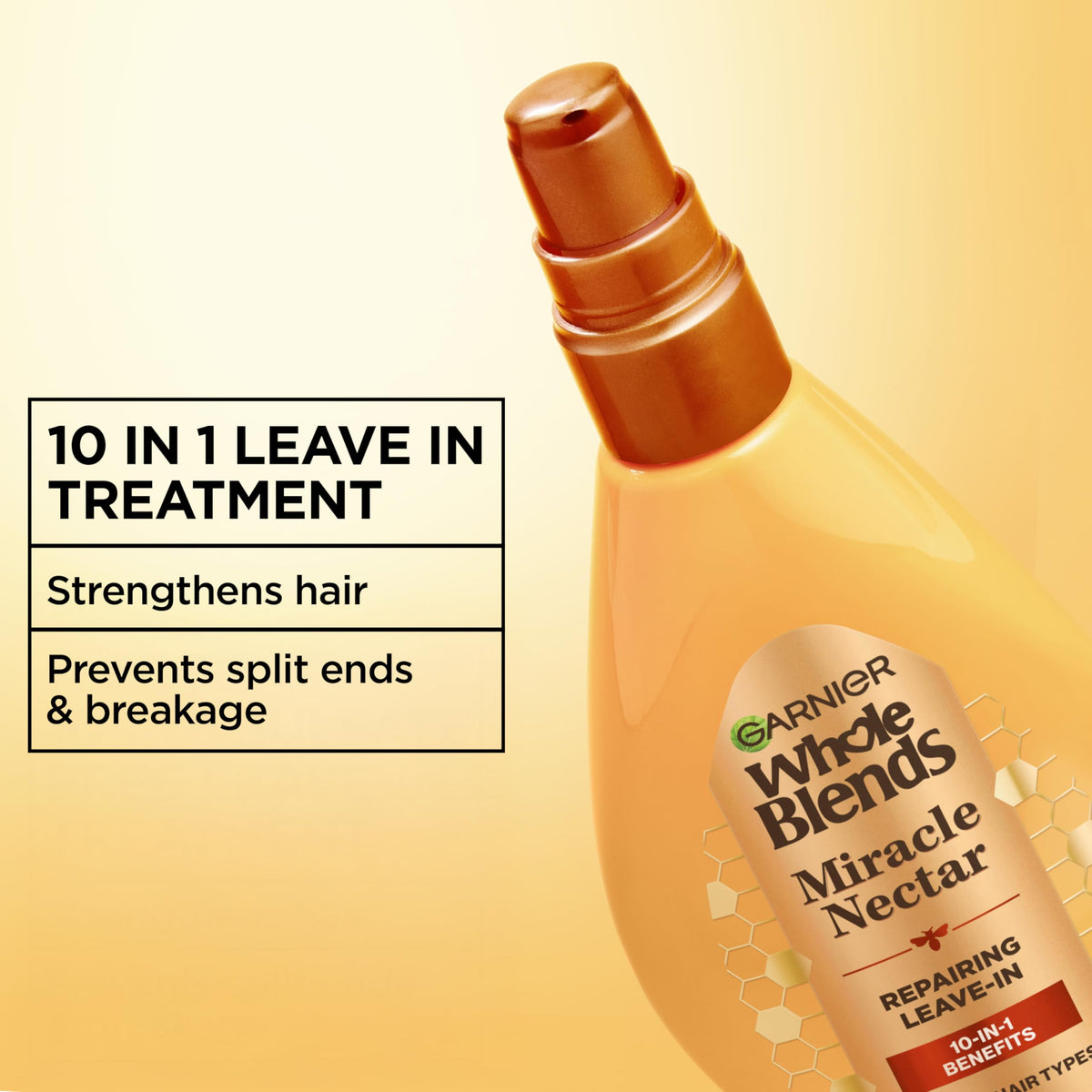Garnier Whole Blends Sulfate Free Remedy Miracle Nectar 10-in-1 Repairing Leave-In Conditoner for All Hair Types, Honey Treasures, 5 Fl Oz, 2 Count