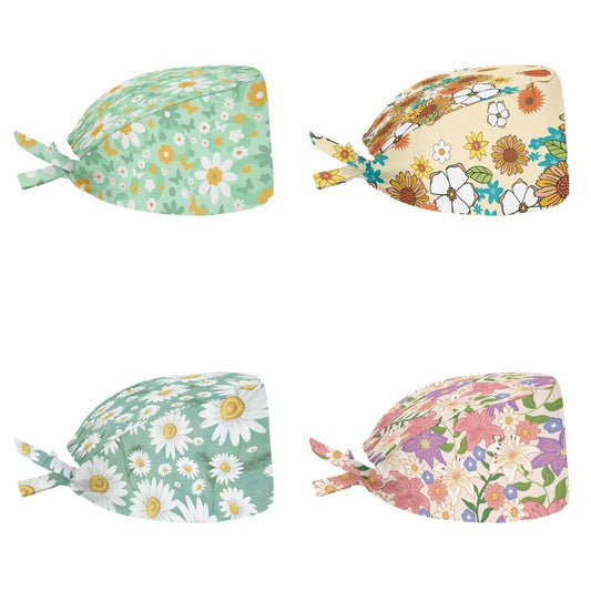 Yuuxorilu Colorful Flower Bouffant Scrub Caps for Women Hippie Daisy Floral Adjustable Working Hat with Sweatband for Hair Cover Turban Hat Beanie 4 Beauty and Personal Care Yuuxorilu
