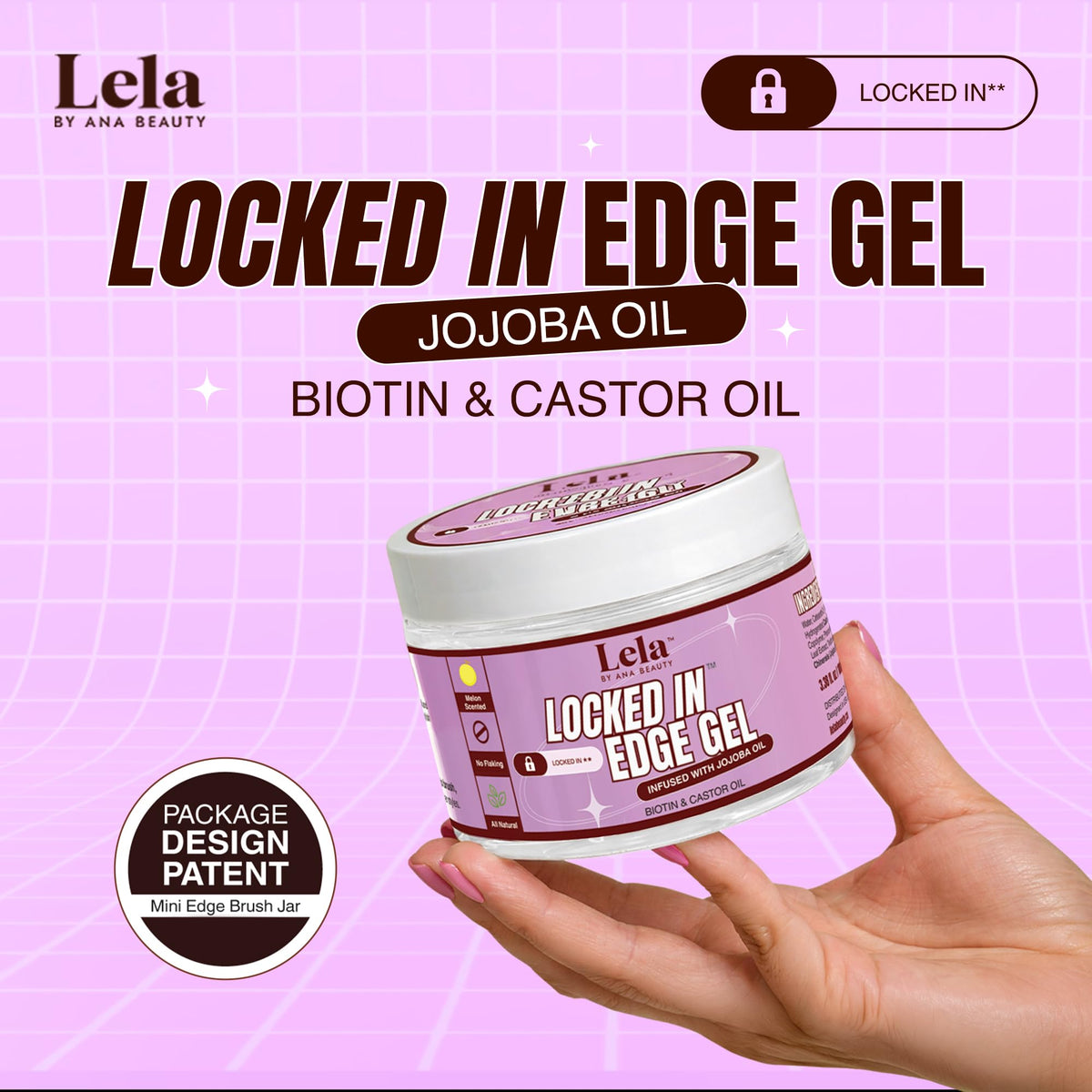 Lela Beauty Locked In™ Edge Gel with Jojoba, Biotin, Castor Oil & Melon Scent - Travel Friendly Styling with Mini Edge Brush - Long Lasting Beauty & Personal Care LELA by Ana Beauty