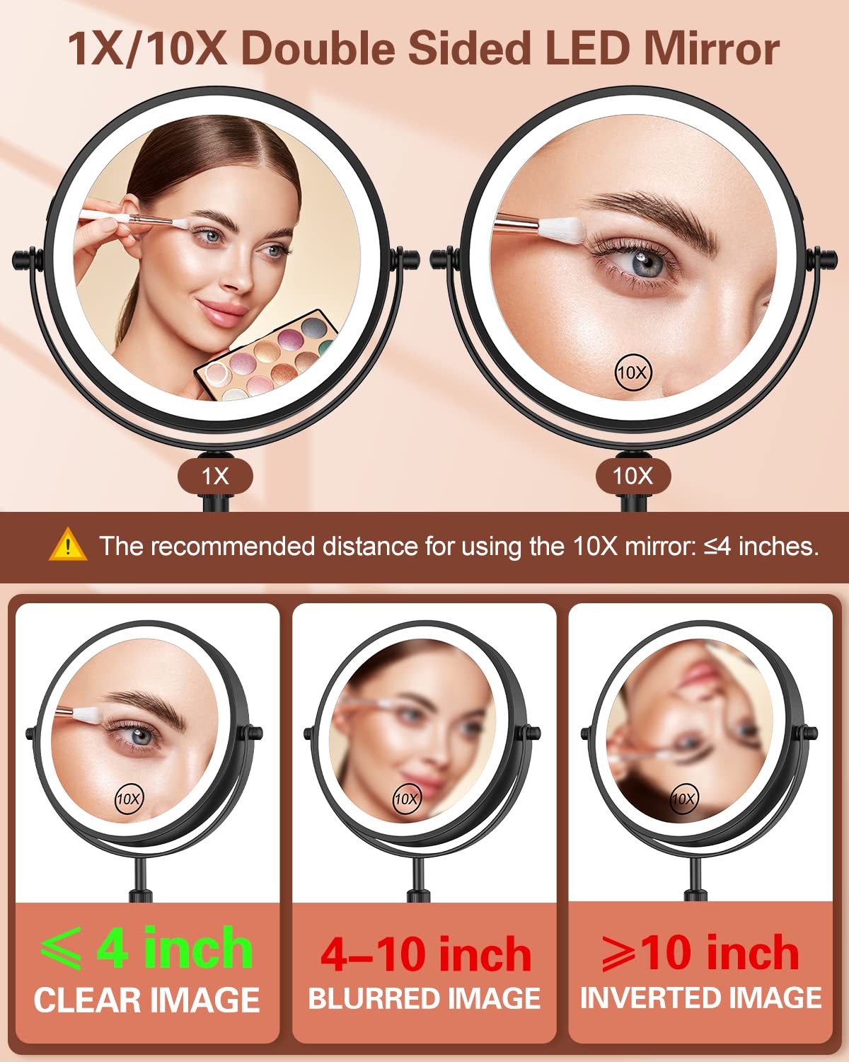 Benbilry Lighted Makeup Mirror with 10X Magnification & 3 Color Lights, Adjustable Brightness & Height, 7 Inch 360° Swivel Rechargeable LED Magnifying Beauty & Personal Care Benbilry