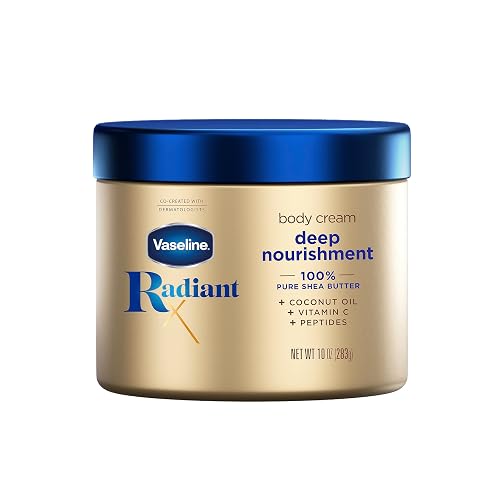 Vaseline Radiant X Deep Nourishment Body Cream 100% Pure Shea Butter, Coconut Oil, Vitamin C, & Peptides 10 oz Beauty & Personal Care Vaseline