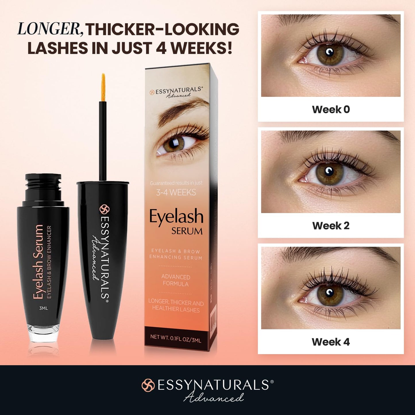 Essynaturals Premium Eyelash Growth Serum for Longer, Fuller, Thicker Lashes Beauty & Personal Care EssyNaturals Advanced