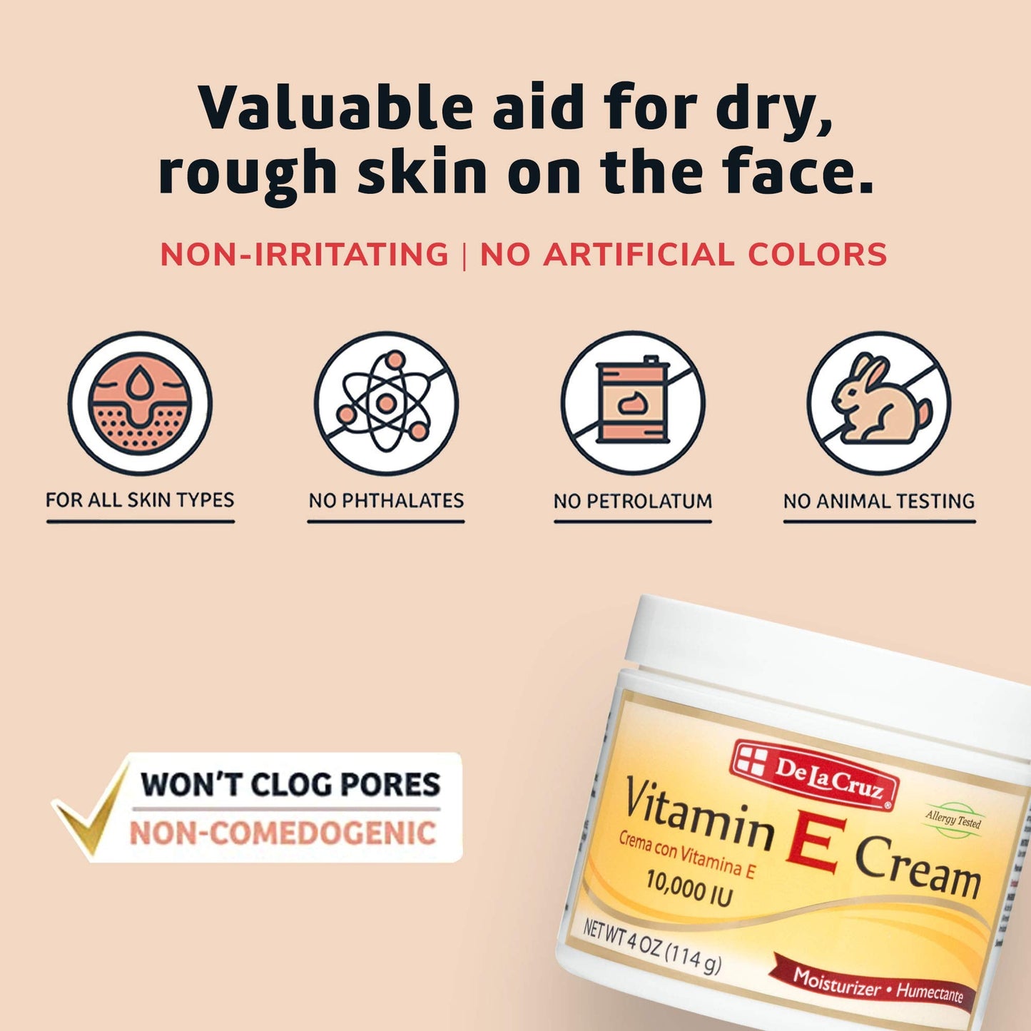 De La Cruz Vitamin E Cream Moisturizer for Face and Neck - Moisturizing Skin Care for All Skin Types - Made in USA, 2.6 oz Tube Beauty & Personal Care De La Cruz