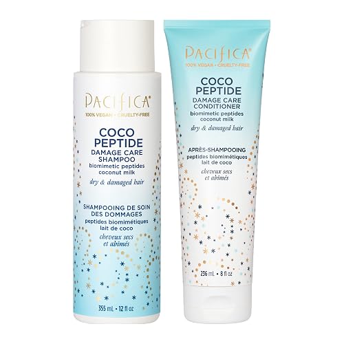 Pacifica Coco Peptide Damage Care Shampoo & Conditioner Set - Repairing Hair Care for Dry Damaged Hair Vegan Collagen & Peptides for Split Ends Beauty & Personal Care Pacifica
