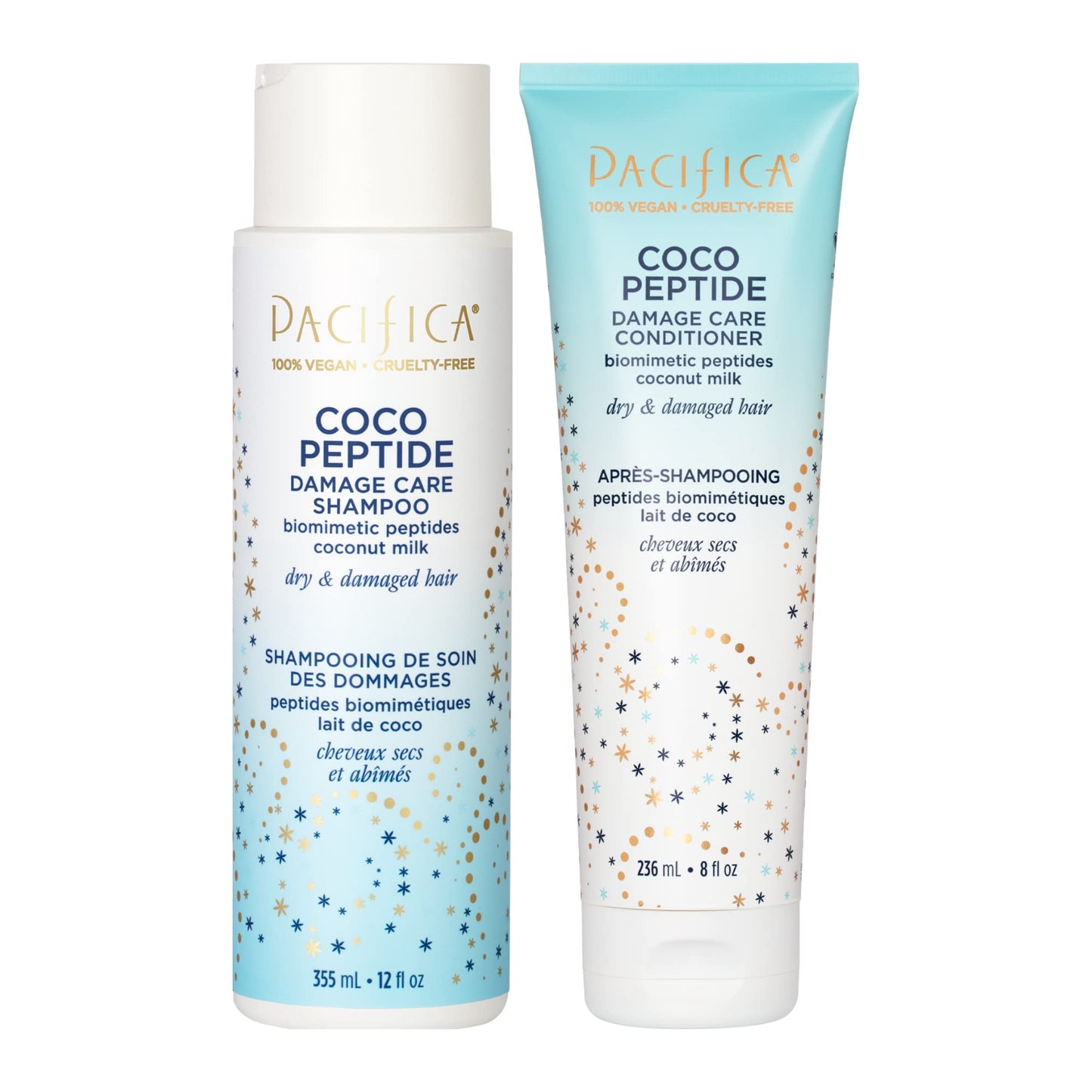 Pacifica Coco Peptide Damage Care Shampoo & Conditioner Set - Repairing Hair Care for Dry Damaged Hair Vegan Collagen & Peptides for Split Ends Beauty & Personal Care Pacifica