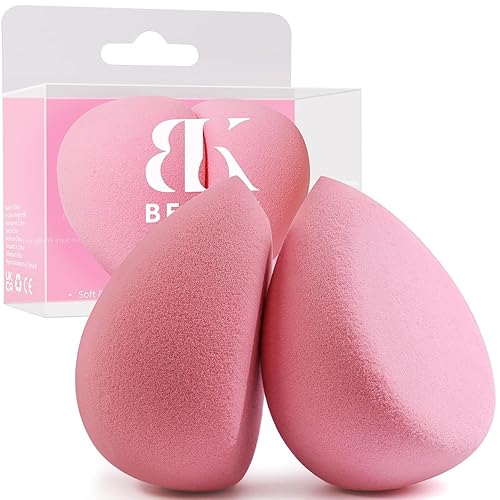 BEAKEY Flat Duo Patented Makeup Sponge Set of 2, Latex Free Pink Beauty Sponge for Foundation and Powder Application, Soft Blending Sponges, Large Beauty & Personal Care BEAKEY