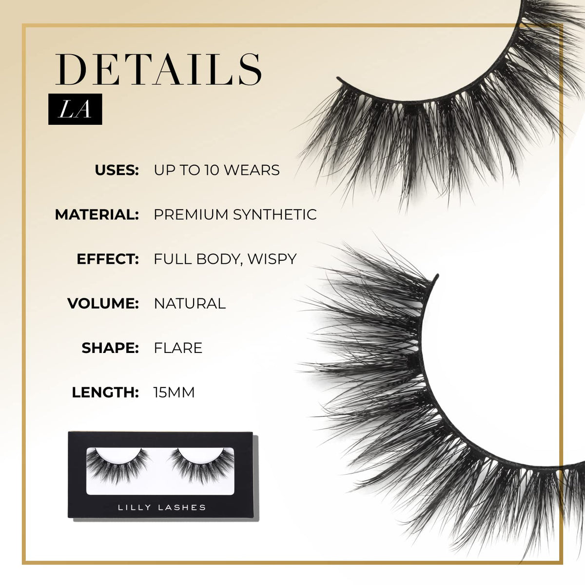 Lilly Lashes Premium Synthetic Lashes LA, Fake Eyelashes Natural Look, Full Bodied Natural Look, False Lashes, Vegan Strip Lash, Reusable Up to 10