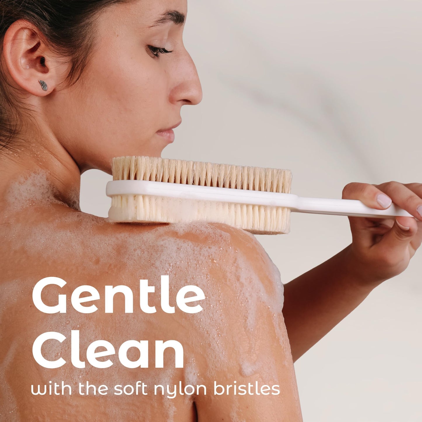MainBasics Back Scrubber for Shower, Long Handle Body Brush with Dual-Sided Exfoliating and Soft Bristles, 15.75 Inch (White) Beauty & Personal Care MainBasics