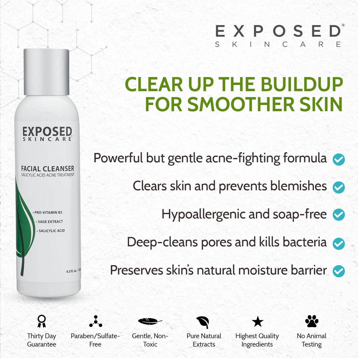 Exposed Skin Care, Acne Facial Cleanser with 0.5% Salicylic Acid for Sensitive and Acne-Prone Skin - Gentle Daily Face Wash for Breakout, Blackhead Beauty & Personal Care Exposed Skin Care