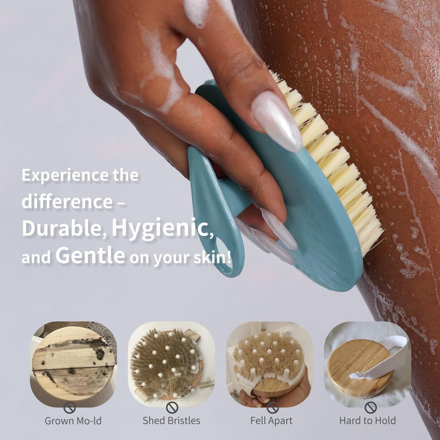 Body Scrubber 2 Pack, BEAUTAIL Gentle Exfoliating Shower Bath Brush, Soft Bristle Brushes for Sensitive Skin Women Men, Non-Slip Hand-Clip, Durable Beauty and Personal Care BEAUTAIL