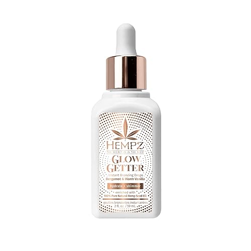 Hempz NEW Glow Getter Instant Bronzing Drops, Dewy Face Bronzer, Hydrating Shimmer, 2 oz. Beauty & Personal Care Hempz