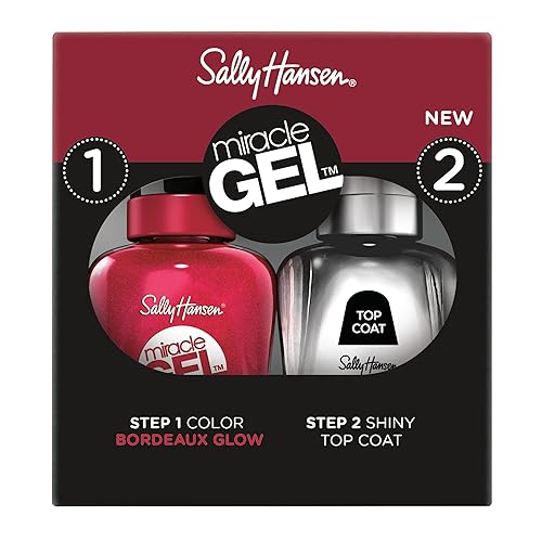 Sally Hansen Miracle Gel™, Bordeaux Glow and Shiny Top Coat Duo, Long Lasting, Gel-Like Formula, No UV Lamp Needed, Nail Polish Duo Beauty & Personal Care Sally Hansen