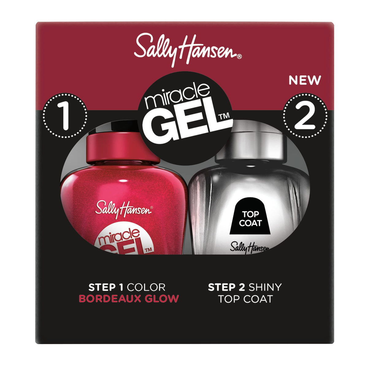 Sally Hansen Miracle Gel™, Bordeaux Glow and Shiny Top Coat Duo, Long Lasting, Gel-Like Formula, No UV Lamp Needed, Nail Polish Duo Beauty & Personal Care Sally Hansen