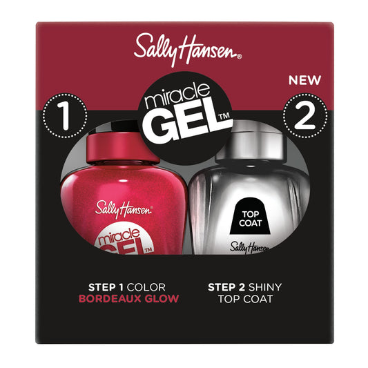 Sally Hansen Miracle Gel™, Bordeaux Glow and Shiny Top Coat Duo, Long Lasting, Gel-Like Formula, No UV Lamp Needed, Nail Polish Duo Beauty & Personal Care Sally Hansen