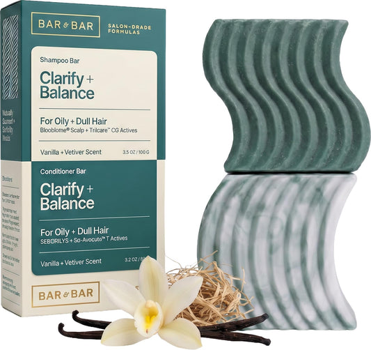 Bar and Bar Shampoo and Conditioner Bar Set - Clarify + Balance - Clarifying Solid Hair Care Duo - Oily Hair & Scalp - Balance - Vanilla & Vetiver Beauty & Personal Care Bar and Bar