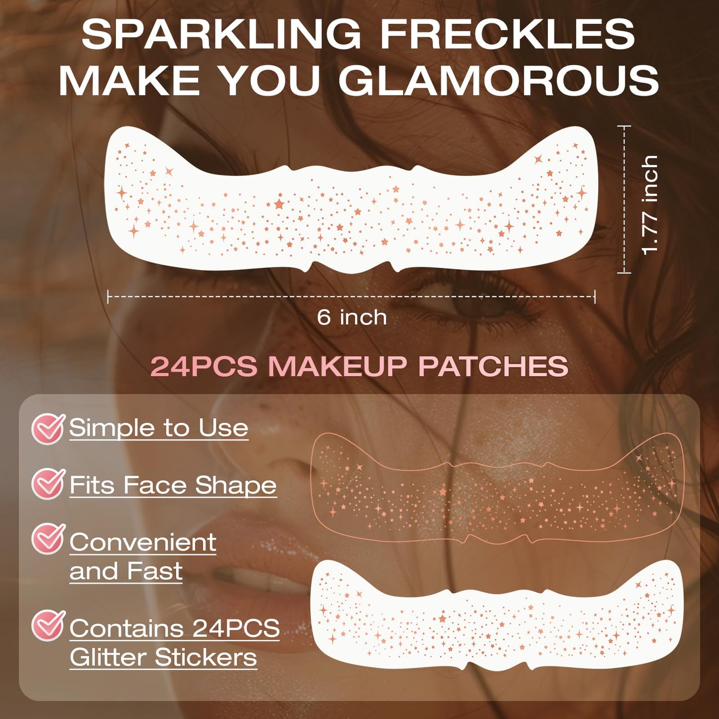 Leterly 24 Pcs Glitter Freckles Face Tattoo,Rose Gold Face Glitter Makeup Patches Cute Sparkle Freckles Patches Waterproof Makeup Speckles for Face Beauty & Personal Care Leterly