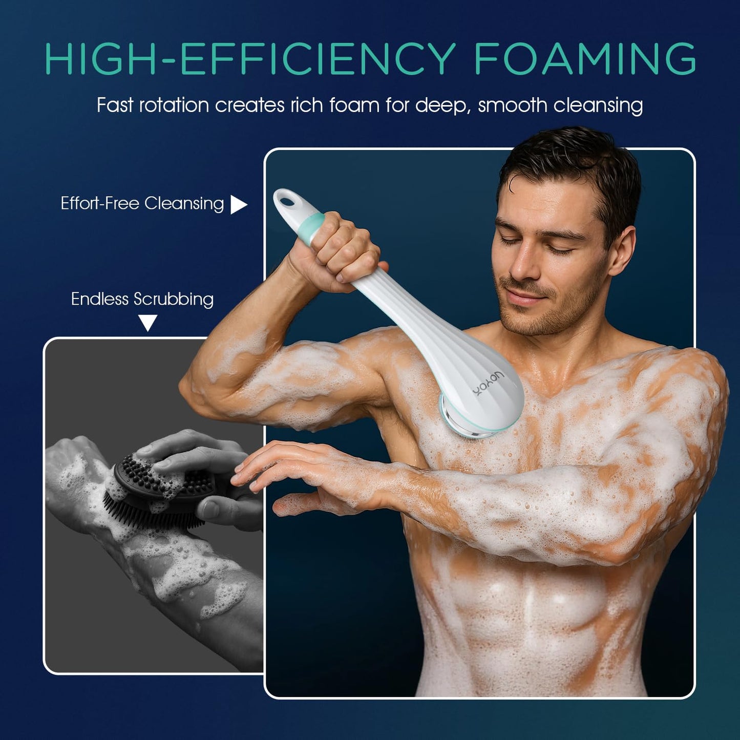 VOYOR Electric Silicone Body Scrubber, Back Scrubber for Shower, Waterproof Long Handle Body Brush, Rechargeable Power Bath Brush for Cleansing Beauty and Personal Care VOYOR