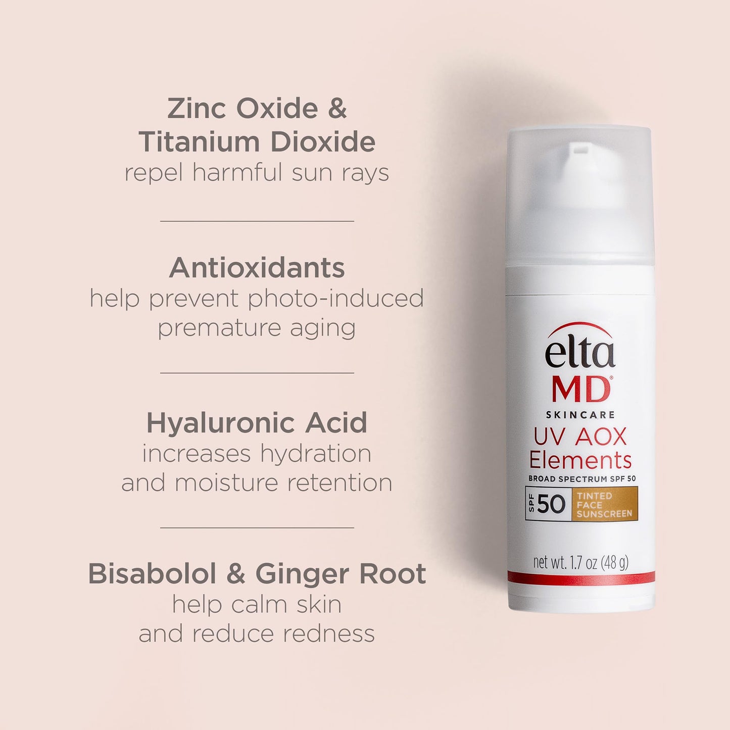 EltaMD UV AOX Elements Tinted Mineral Face Sunscreen Lotion, Tinted Moisturizer for Face SPF 50 with Antioxidants, For Dry Sensitive Skin 1.7 oz Pump Beauty & Personal Care EltaMD