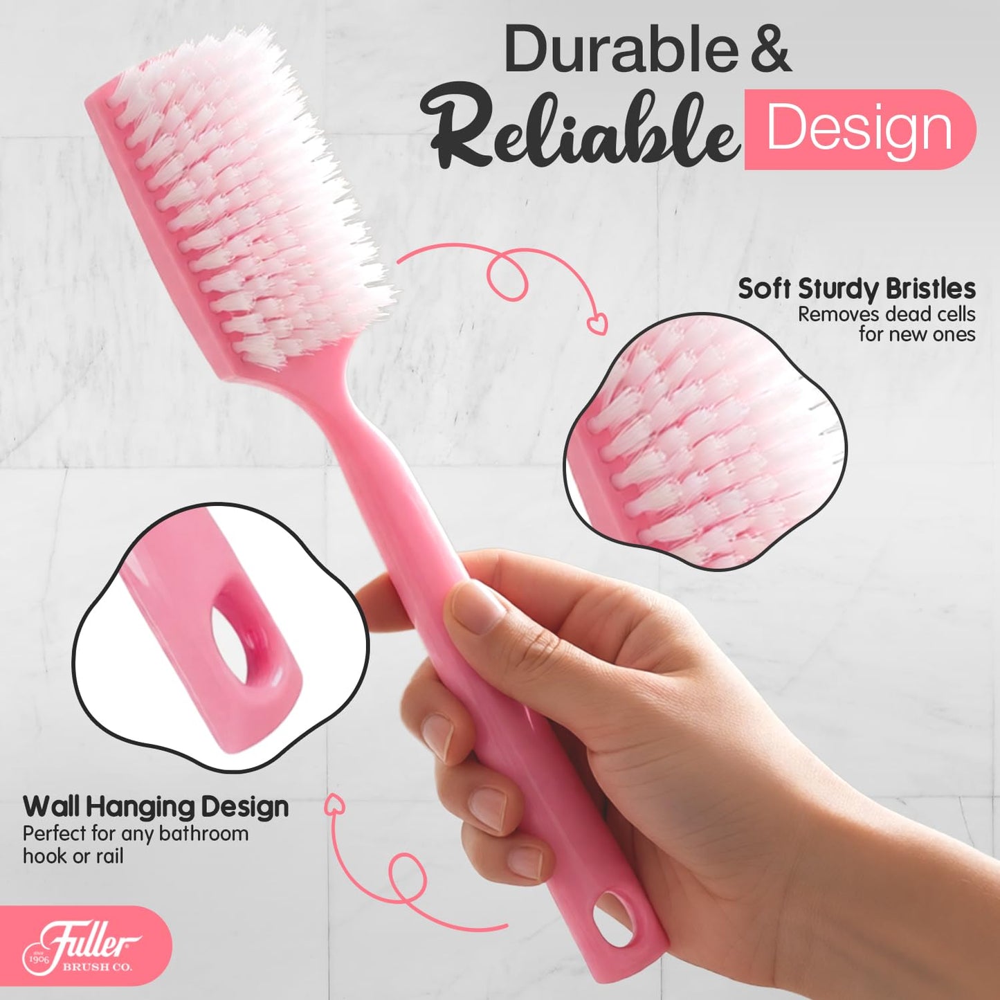 Fuller Brush Bath Brush with Long Handle - 13 Inch Back Scrubber for Shower - Gentle Exfoliating Body Brush for Wet or Dry Brushing - Ergonomic Beauty and Personal Care Fuller Brush