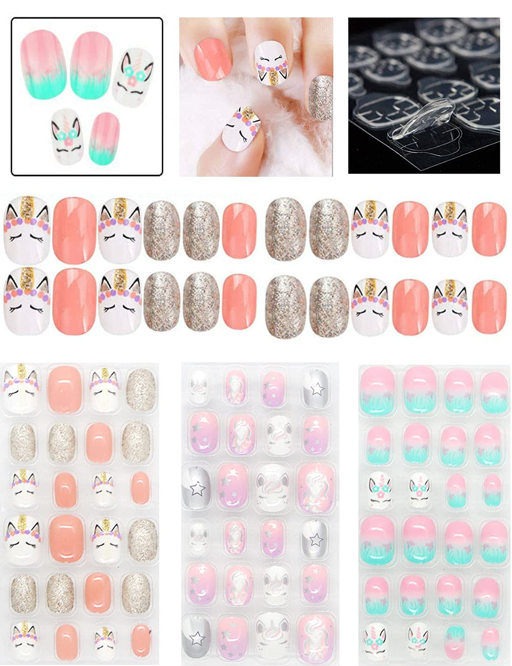 Rain Bingo 72 Pieces False Nails Press on Nails for Kids- Unicorn Short Fake Artificial Full Cover Nail Art Kits Transation with Nail Glue Tabs Beauty & Personal Care Pumkryth