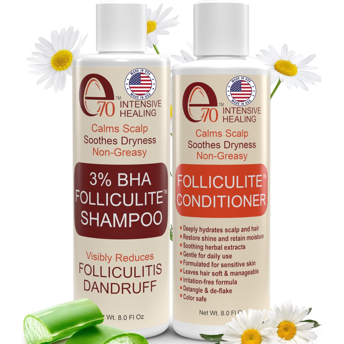 Folliculitis Treatment Shampoo and Conditioner with 3% BHA, Salicylic Acid, Aloe Vera & Tea Tree Oil - Anti Itch Shampoo for women & men with Flaky Beauty & Personal Care e70