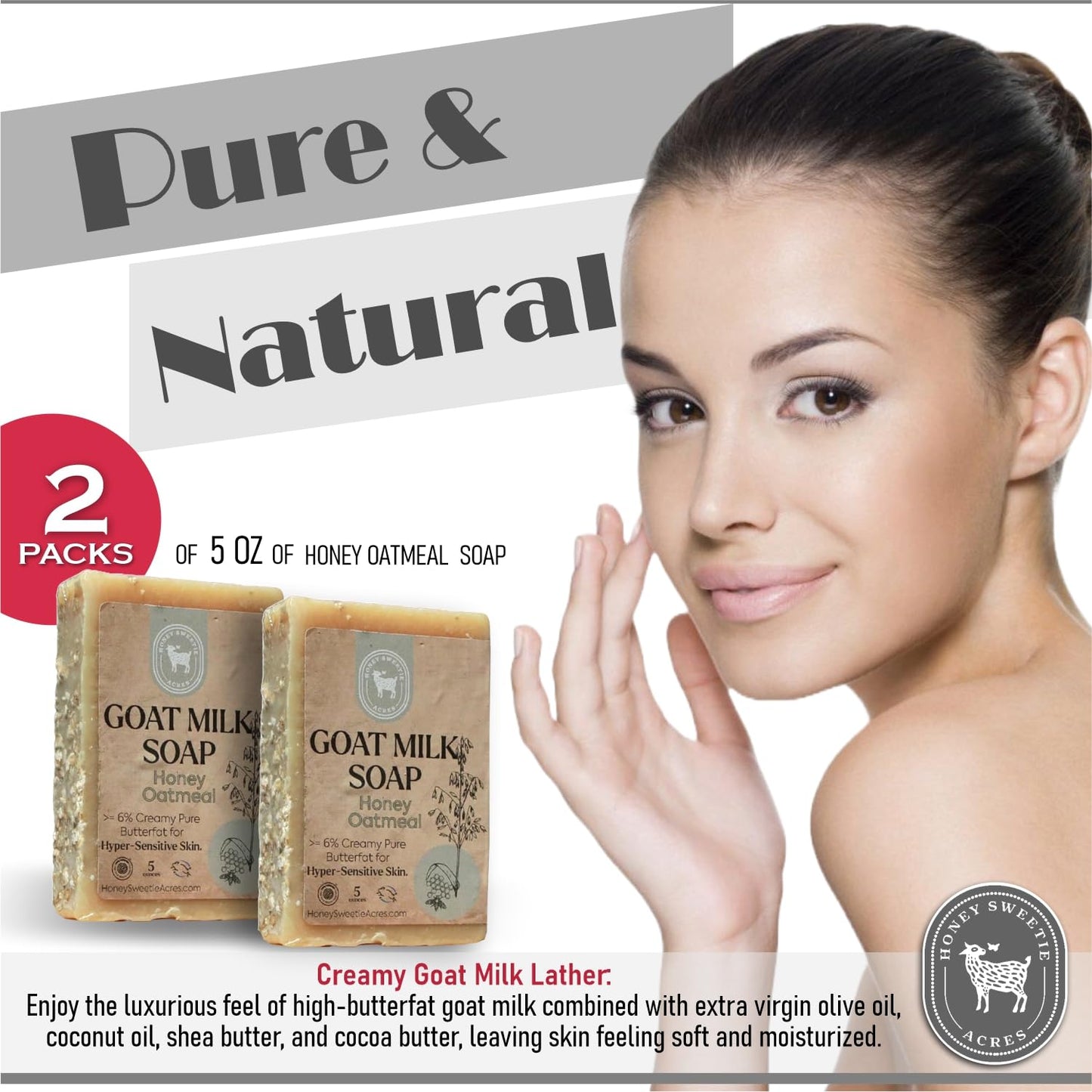 Honey Sweetie Acres 2-Pack Honey Oatmeal Goat Milk Soap - Handmade 5 oz Bar, Made with Natural Ingredients, Moisturizing & Gentle, Made in the USA Beauty & Personal Care Honey Sweetie Acres