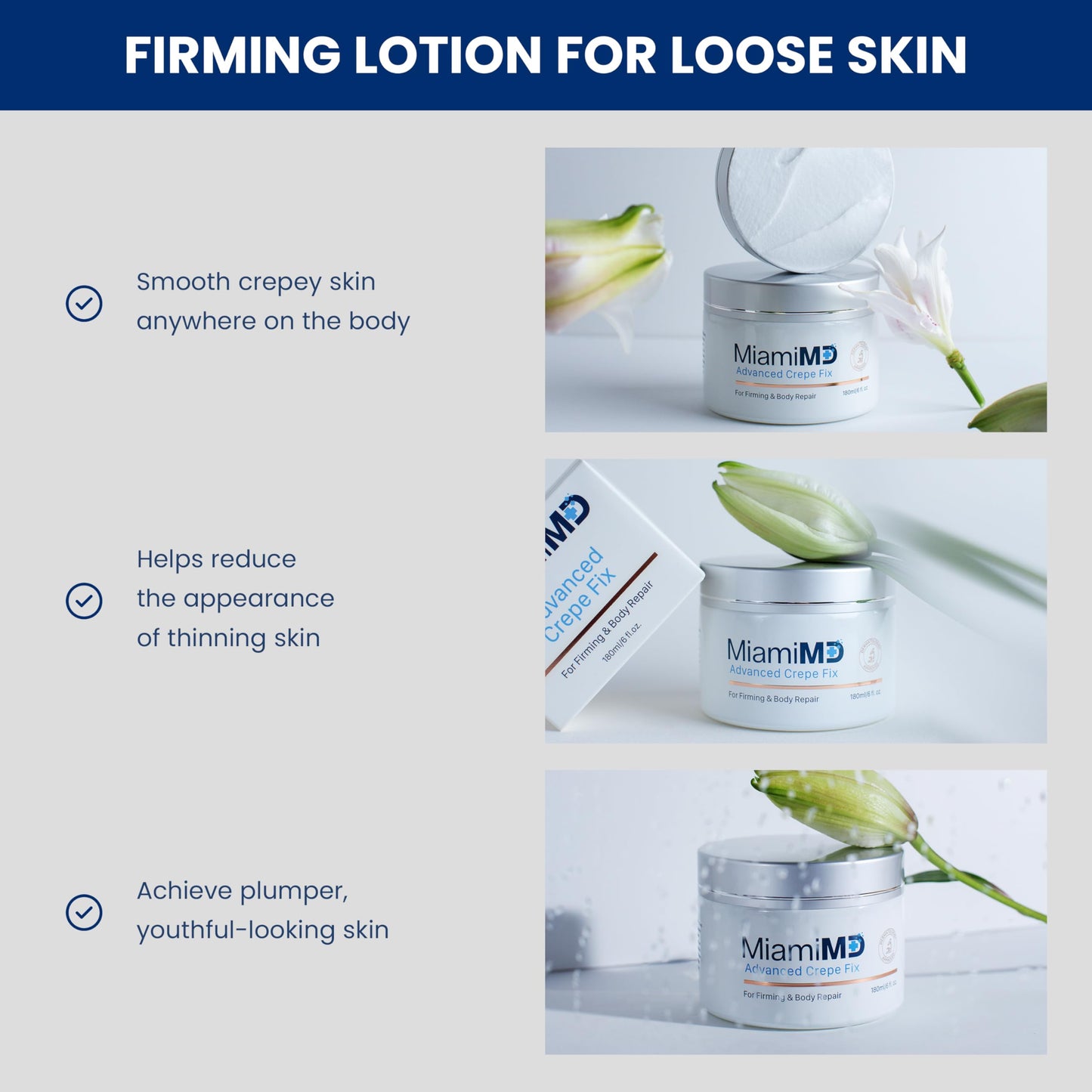 MiamiMD Advanced Crepe Fix - Anti Aging and Skin Firming Cream For All Skin Types - Cruelty Free, Paraben Free Skin Care - 180 ml (6 fl oz) - 3 PACK Beauty and Personal Care MiamiMD