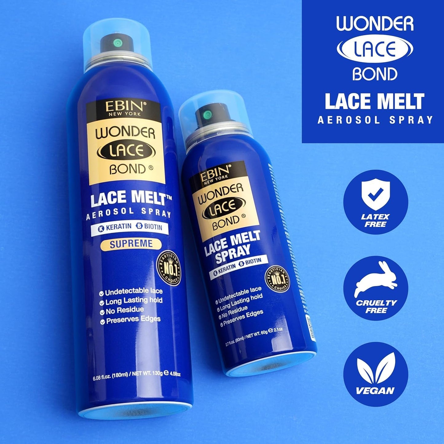 EBIN NEW YORK Wonder Lace Bond Lace Melt Aerosol Spray Keratin + Biotin | Extra Firm Hold Wig Adhesive Spray | seamless Natural Hairline | 2.7 Fl Oz Beauty & Personal Care EBIN NEW YORK