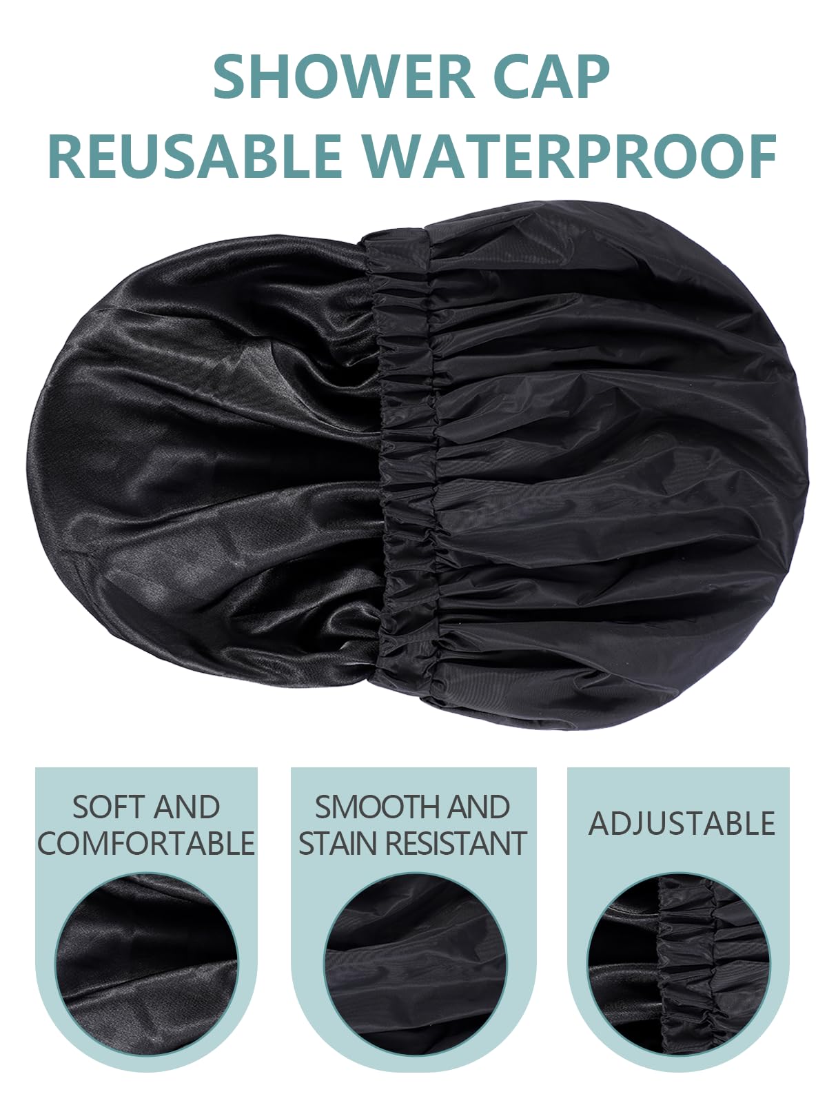 Years calm Reusable Waterproof Shower Caps for Women, Hair Caps for Showers, Double-Layer Elastic Design, for All Hairstyles, Travel-Friendly (black) Beauty and Personal Care Years calm