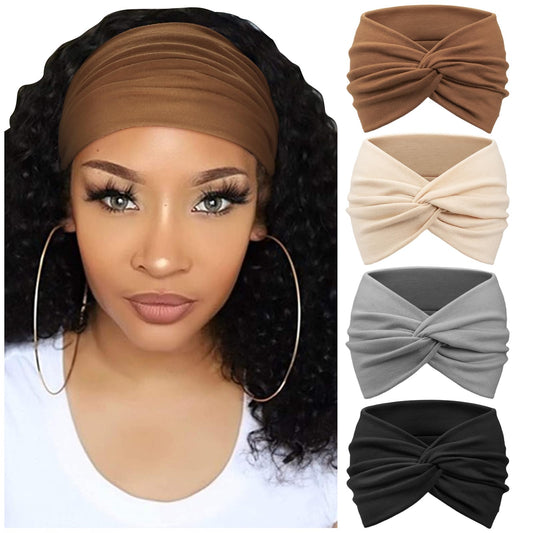 DRESHOW 4 Pack Turban Headbands for Women Wide Vintage Head Wraps Knotted Cute Hair Band Accessories Beauty and Personal Care DRESHOW Default Title