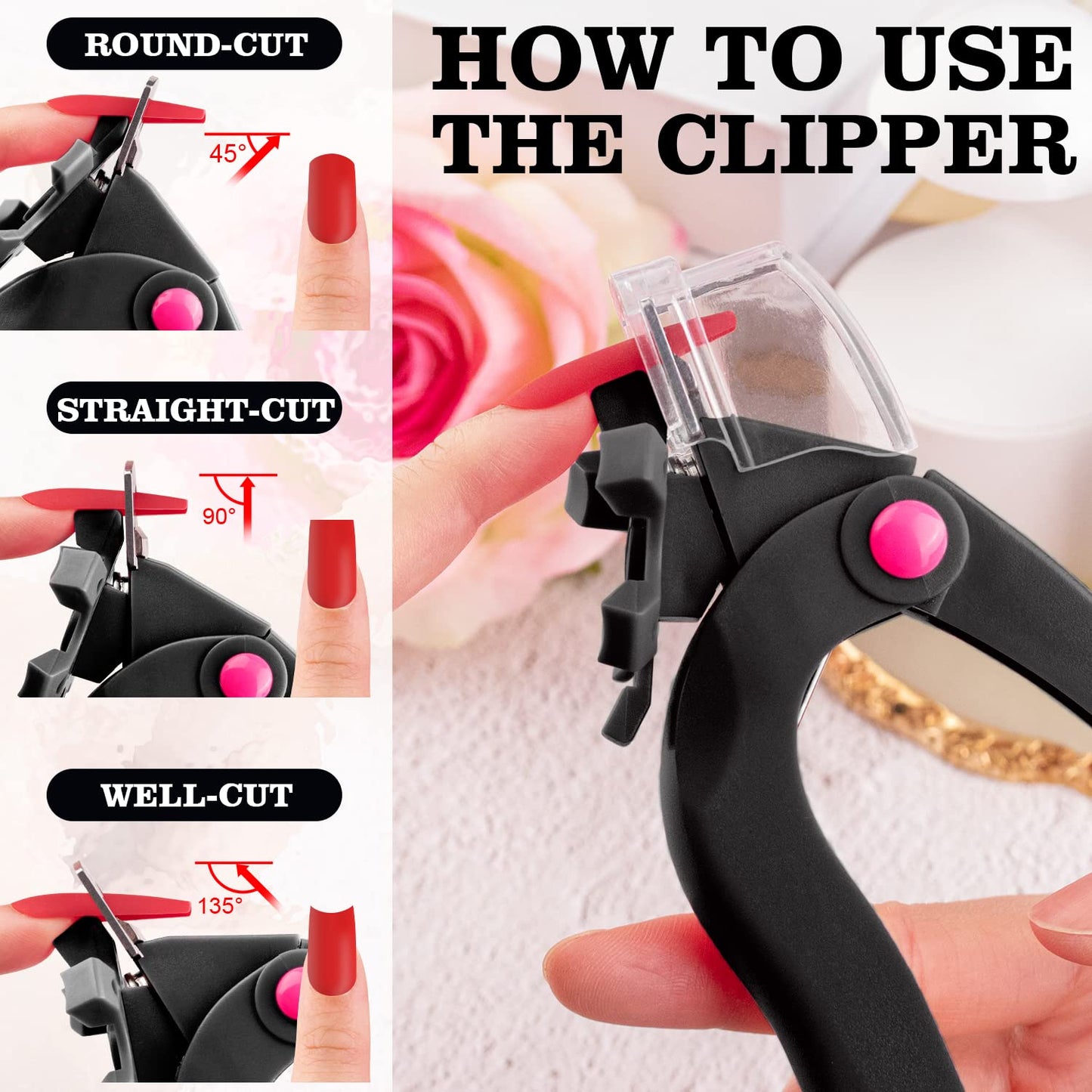 Belleboost Adjustable Acrylic Nail Clippers with Sizer, Catcher and Length Measurement, Black Professional Dial Stainless Steel Blade Nail Tips Beauty & Personal Care BELLEBOOST