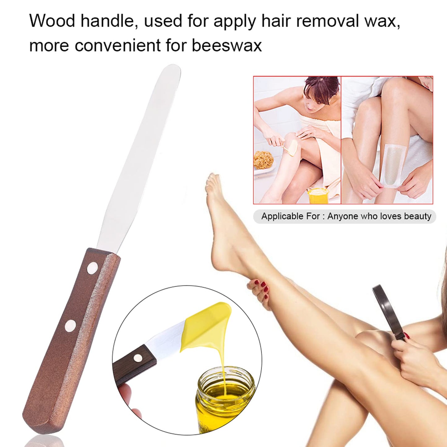 Spatula Metal Wax Applicator 19x3x2 Wax Spatula Metal Wax Mixing Knife Applicator Hair Removal Tool with Wooden Handle Beauty and Personal Care LIANGLIDE